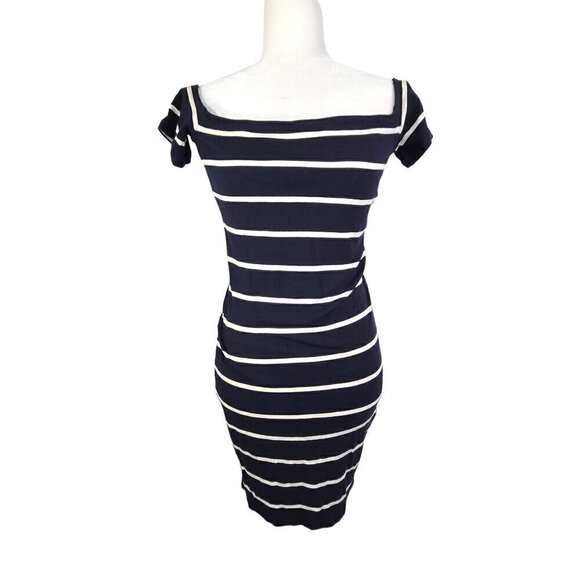 Armani Exchange Striped Black White off shoulder Bodycon Mini Dress - Picture 1 of 6